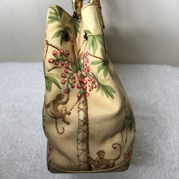 Isabella Fiori Vintage Monkey Palm Tree Tropical Beaded Hand Bag Bamboo Handles - Picture 5 of 16